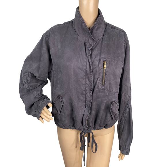 Young Fabulous & Broke Clara Gray Tencel Utility Cropped Bomber Jacket SZ M - Picture 2 of 9